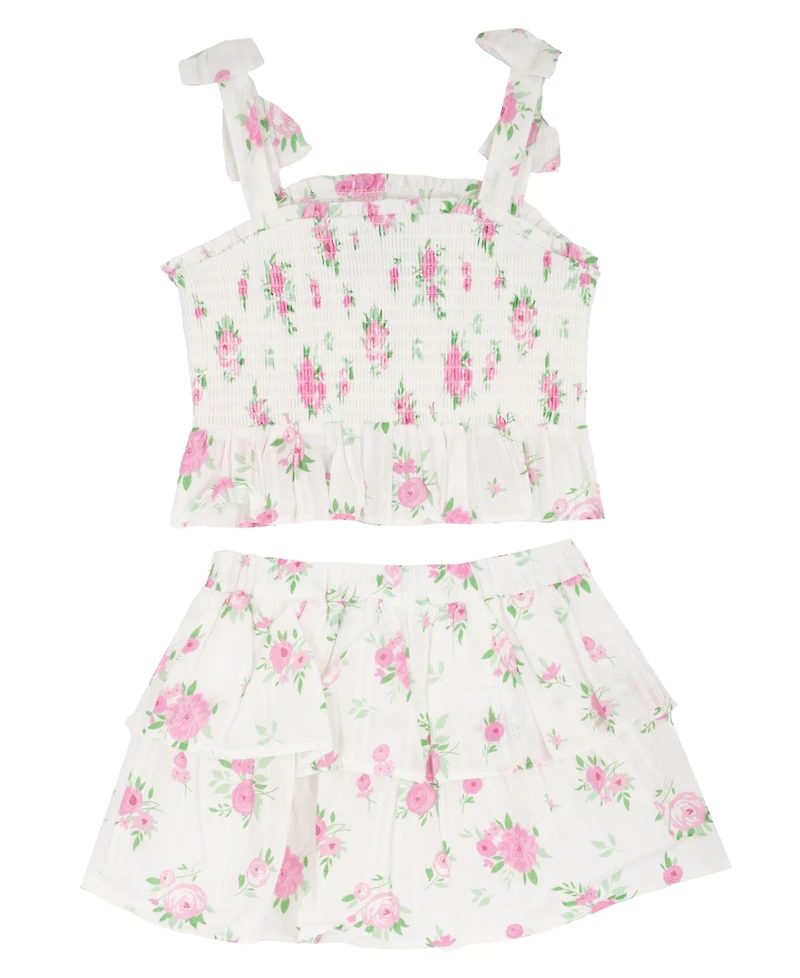 Rare Editions Girls' 2T-6X Printed Smocked Tank and Matching Tiered Skort, 2-Piece Set