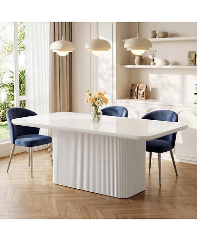 Tribesigns 63 inches Dining Table with Fluted Pedestal, Modern Kitchen Table for 4-6 People, Dining Room Table with 1.5 inches Thick Tabletop