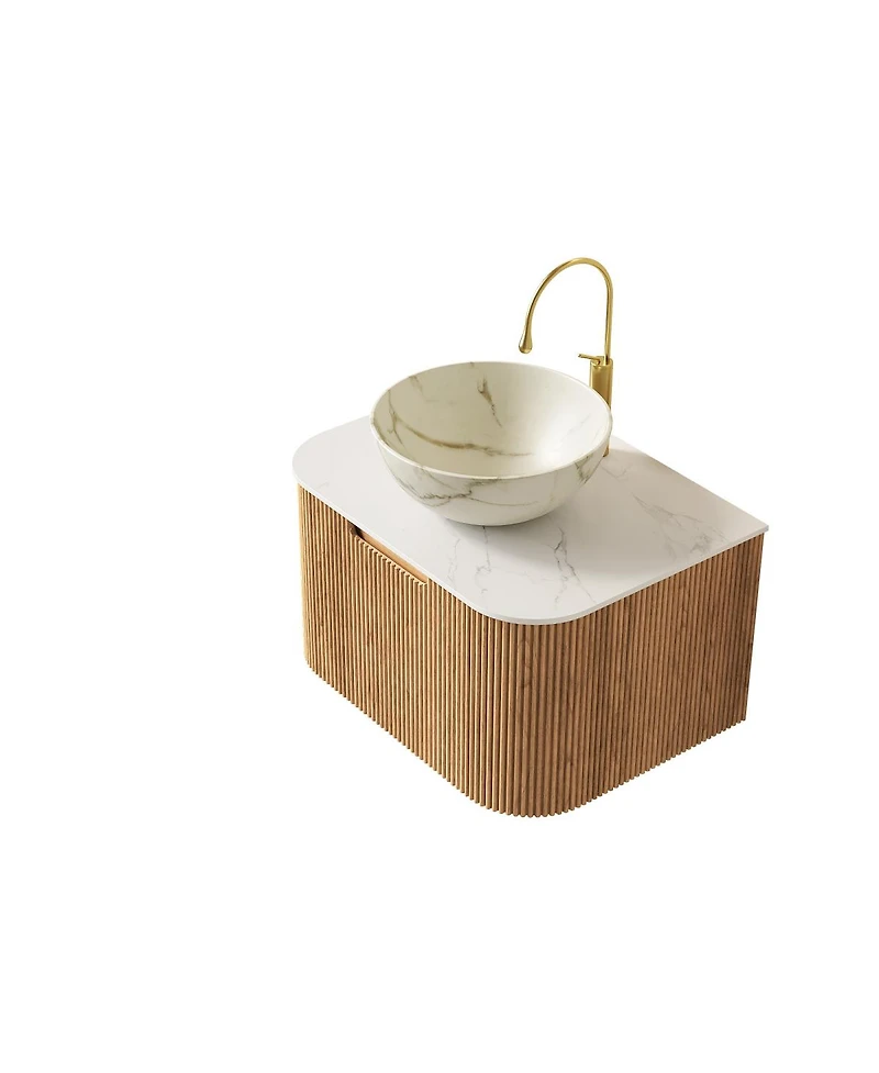Sillysis Wall Mounted Bathroom Vanity with Sintered Stone Top Ceramic Basin, Soft Close Drawer, Pre-assembled