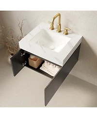 Sillysis 24 Inches Bathroom Vanity with Carrara Sintered Stone Top, Ceramic Undermount Sink, Soft Close Cabinet, Pre-assembled