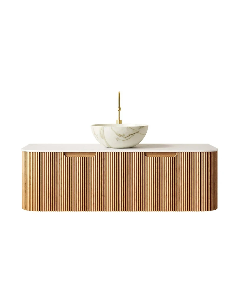 Sillysis Wall Mounted Bathroom Vanity with Sintered Stone Top, Ceramic Basin, Soft Close Drawer