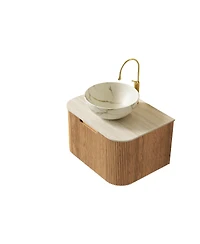 Sillysis Wall Mounted Bathroom Vanity with Sintered Stone Top, Ceramic Bowl Sink, Soft Close Drawer