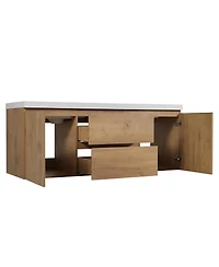 Sillysis 59.3 Inches Double Sink Wall Mounted Bathroom Vanity, Smc Countertop with Soft Close Drawers for Modern Bath
