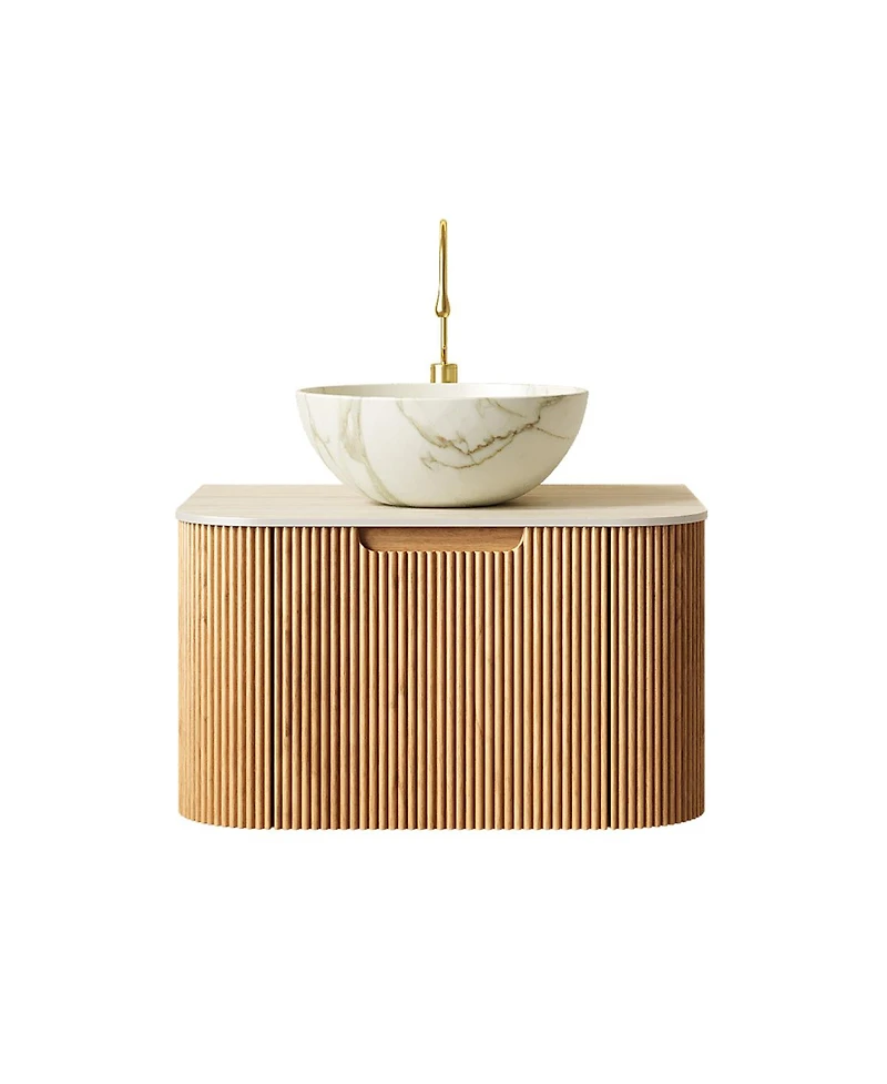 Sillysis Wall Mounted Bathroom Vanity with Sintered Stone Top, Ceramic Bowl Sink, Soft Close Drawer