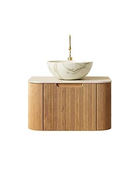 Sillysis Wall Mounted Bathroom Vanity with Sintered Stone Top, Ceramic Bowl Sink, Soft Close Drawer