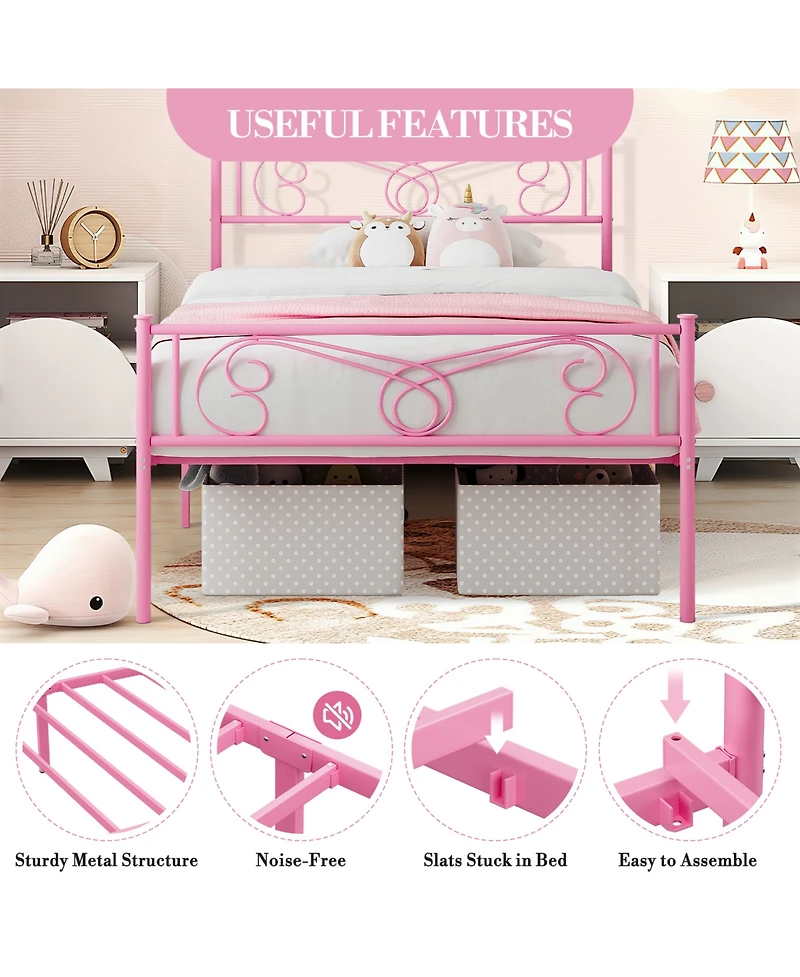 homfan Metal Bed Frame with Headboard and Footboard, Platform Underbed Storage, Steel Slat Support, No Box Spring Needed