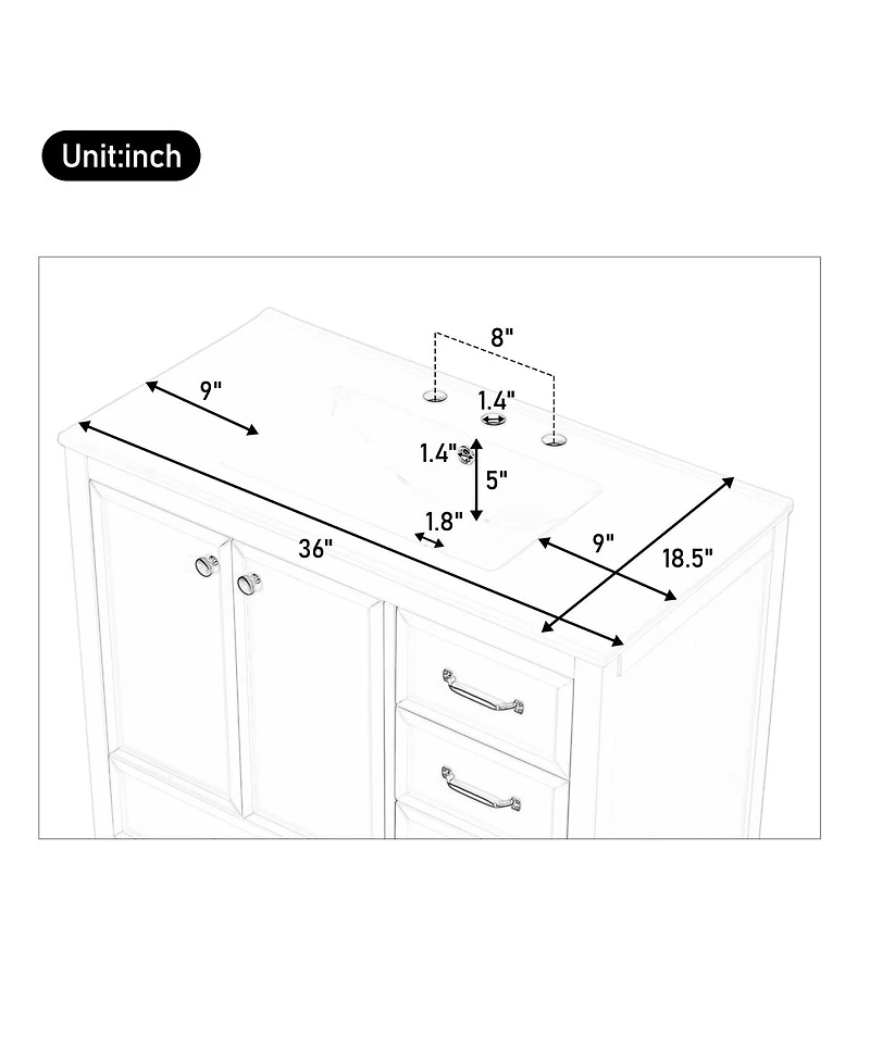 Sillysis 35.4 Inches Freestanding Bathroom Vanity with Sink, Soft Close Drawers, Multi-Tier Storage for Modern Bathrooms
