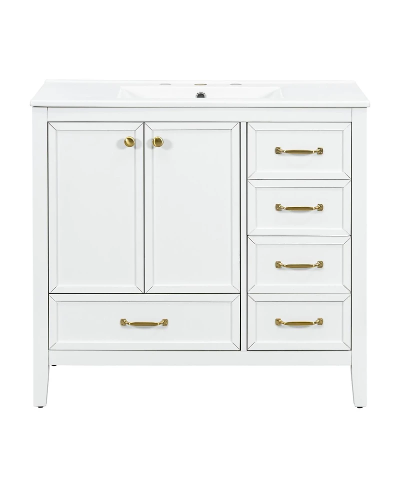 Sillysis 35.4 Inches Freestanding Bathroom Vanity with Sink, Soft Close Drawers, Multi-Tier Storage for Modern Bathrooms