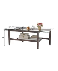 Slickblue 2 Tier Glass Coffee Table with Storage Shelf