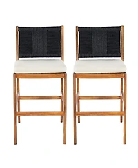 Rainsken Outdoor Bar Stools Set of 2, Acacia Wood Frame Counter Height Chairs with Cushion and Wicker Back for Kitchen Island, Poolside Patio