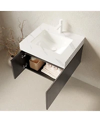 Sillysis Inches Wall Mounted Bathroom Vanity with Carrara Sintered Stone Top, Ceramic Sink, Soft Close