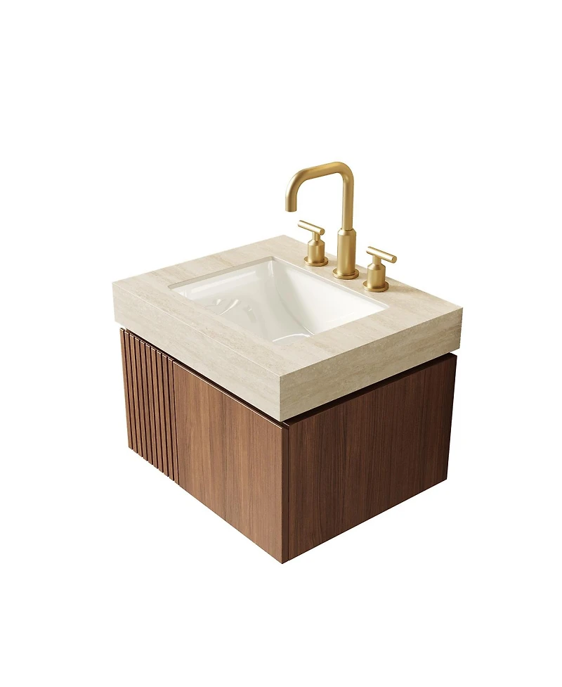 Sillysis 24 Inches Floating Bathroom Vanity with Sintered Stone Top, 3-Hole Undermount Ceramic Sink, Soft Close Storage, Pre-Assembled