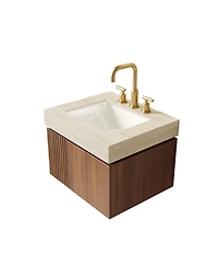 Sillysis 24 Inches Floating Bathroom Vanity with Sintered Stone Top, 3-Hole Undermount Ceramic Sink, Soft Close Storage, Pre-Assembled