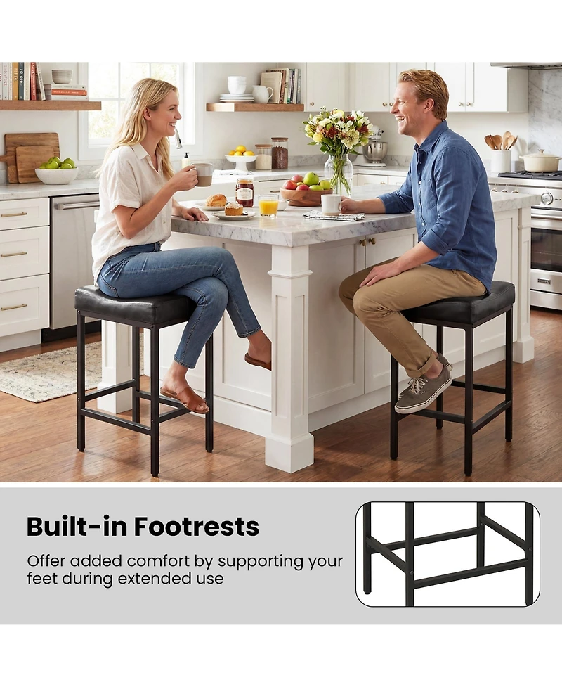 Gymax Bar Stools Set of 25'' Faux Leather Upholstered Saddle Stools with Metal Legs