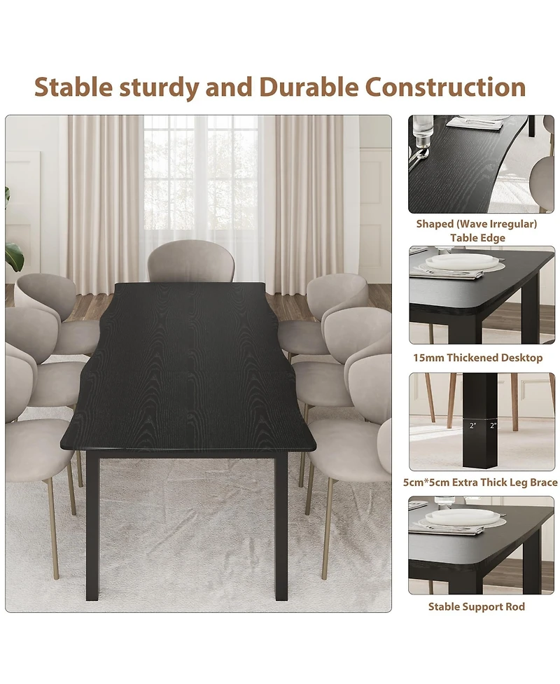 homfan Rectangular Dining Table for 6-8, Kitchen and Living Room with Irregular Top, Mdf Top Iron Legs, 71 or 79 Inch