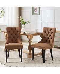 Clihome Nikki Collection Modern, High-end Tufted Solid Wood Contemporary Flax Upholstered Linen Dining Chair with Legs Nailhead Trim 2-Pcs Set