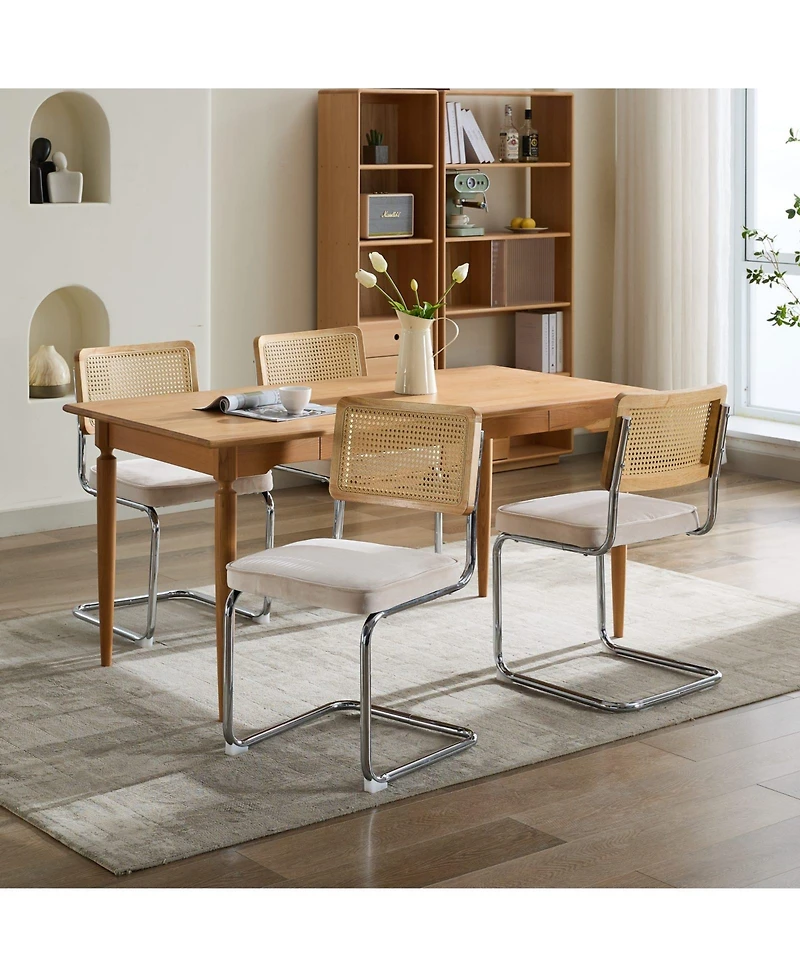 Clihome Mid Century Modern Dining Chairs Set of 2, Velvet Accent with Cane Back and Stainless Chrome Base, Famous Breuer Designed
