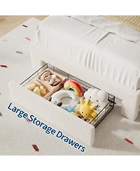 homfan Upholstered Led Platform Bed Frame with Flower Headboard and Storage Drawers, Wood Slat Support