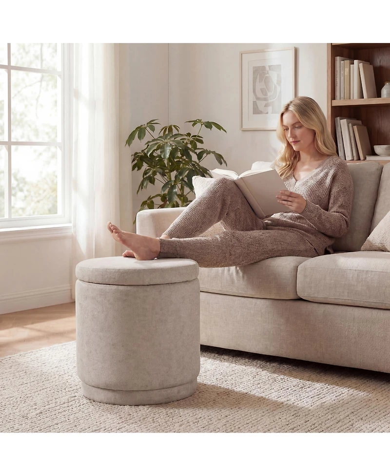Costway Round Storage Ottoman Footrest with Removable Lid 400 Lbs Weight Capacity for Home