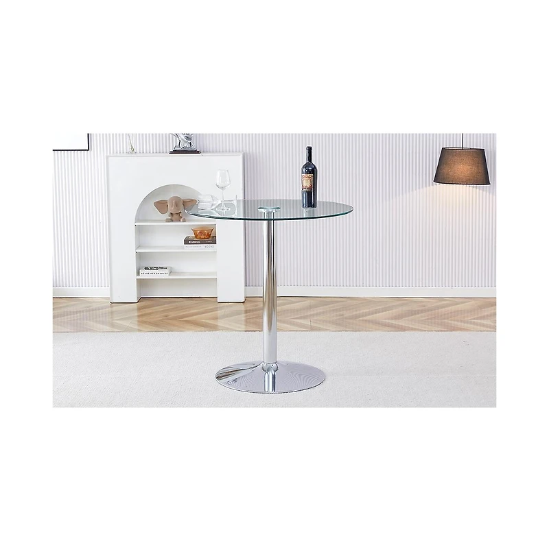 flynama 35" Round Glass Dining Table with Electroplated Metal Legs