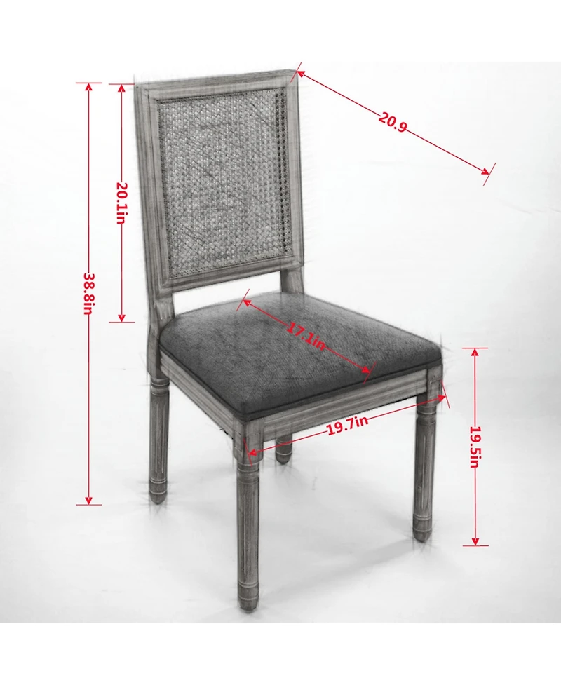 Clihome French Decor Chairs Set of 2, Louis Dining with Square Rattan Backrest and Exquisitely Carved Solid Wood Frame for Living Room