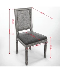 Clihome French Decor Chairs Set of 2, Louis Dining with Square Rattan Backrest and Exquisitely Carved Solid Wood Frame for Living Room