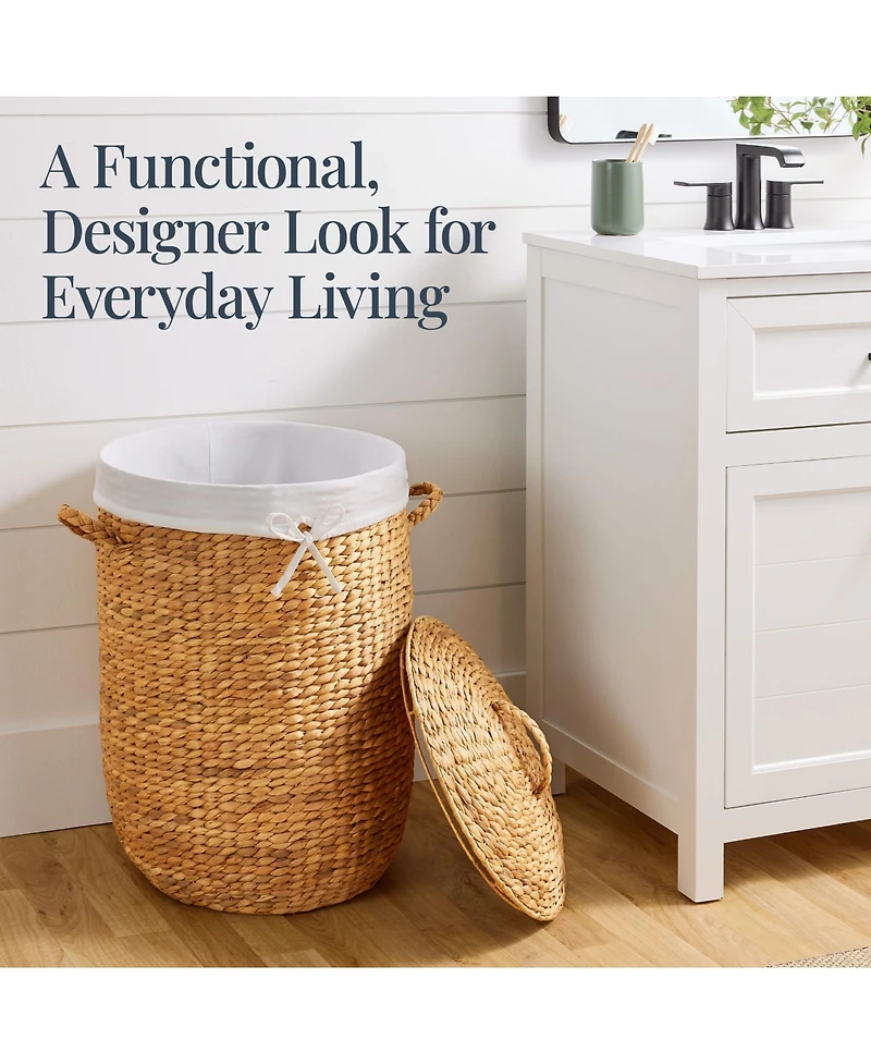 Best Choice Products Round Laundry Hamper w/ Lid, Handwoven Laundry Basket w/ Handles and Removable Liner
