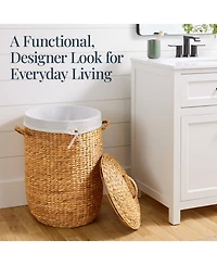 Best Choice Products Round Laundry Hamper w/ Lid, Handwoven Laundry Basket w/ Handles and Removable Liner