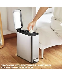 Mega Casa 2.6 Gal./10 Liter Slim Stainless Steel Step-on Trash Can for Bathroom and Office