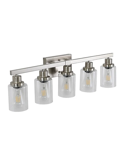 Busdays 31 Inch Modern 5 Light Bathroom Vanity Light Fixture Brushed Nickel with Clear Glass Shades for Bathroom Vanity Dressing Area No Bulbs