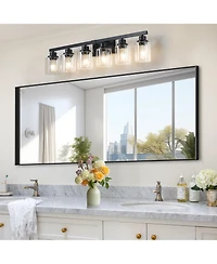 Busdays 37 Inch Modern 6 Light Bathroom Vanity Light Fixture with Clear Glass Shades for Bathroom Vanity Dressing Area No Bulbs
