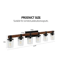 Busdays 42 Inch Rustic 6 Light Vanity Light Industrial Bathroom Wall Sconce with Glass Shades Wood Accent Modern Farmhouse Lighting Fixture No Bulbs