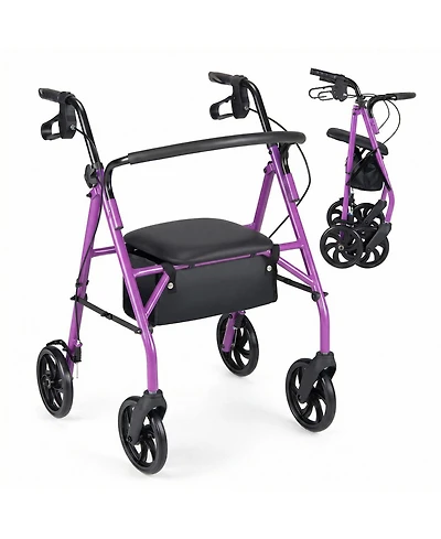 Costway Rollator Walker with Seat, Height Adjustable Handles, Storage Basket for Seniors