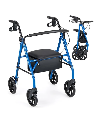 Costway Rollator Walker with Seat, Height Adjustable Handles, Storage Basket for Seniors