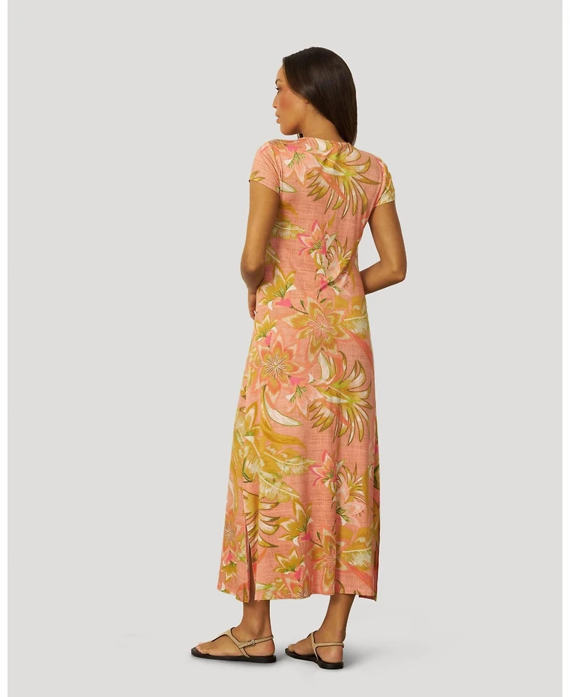 Cable & Gauge Women's Lace Up V Neck Printed Maxi Dress