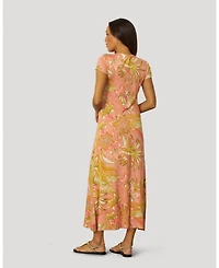 Cable & Gauge Women's Lace Up V Neck Printed Maxi Dress