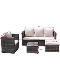 Clihome 4 Piece Outdoor Rattan Conversation Sofa Set Pe Wicker Patio Furniture Set with Cushion, Tempered Glass Coffee Table