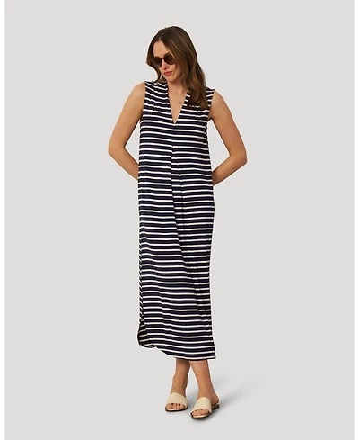 Cable & Gauge Women's Invert Pleat Stripe Maxi Dress