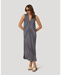 Cable & Gauge Women's Invert Pleat Stripe Maxi Dress