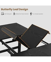 homfan Extendable Dining Table for 6-8, Industrial Rectangular Kitchen with Metal Frame, Expandable Wood-Top