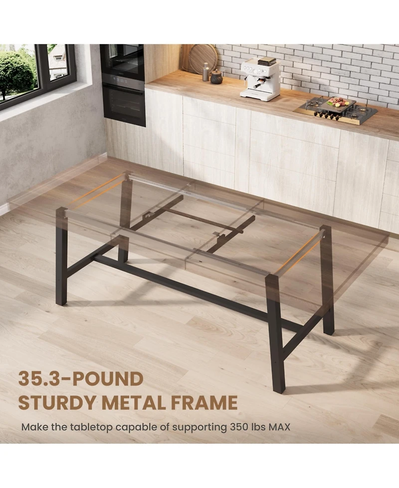 homfan Extendable Dining Table for 6-8, Industrial Rectangular Kitchen with Metal Frame, Expandable Wood-Top