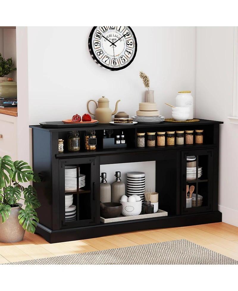 Gymax Tv Stand with Led Lights and Remote Control Storage Cabinets Adjustable Shelves