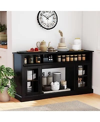 Gymax Tv Stand with Led Lights and Remote Control Storage Cabinets Adjustable Shelves