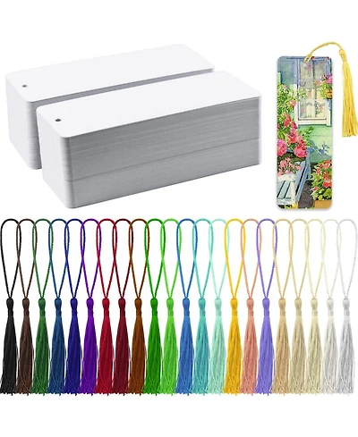 Gnuadz Blank Paper Bookmarks with Tassels for Diy Crafts