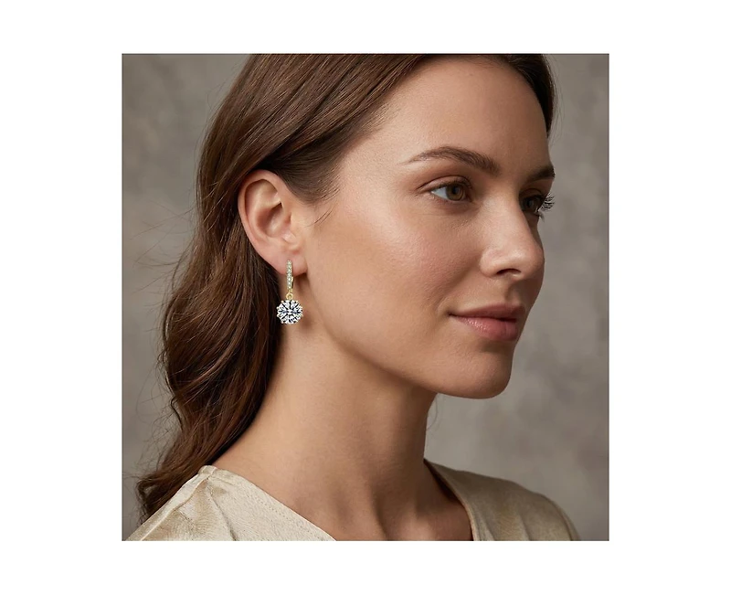 Rachel Glauber Elegant 14K Gold Plated Cubic Zirconia Huggie Earrings
