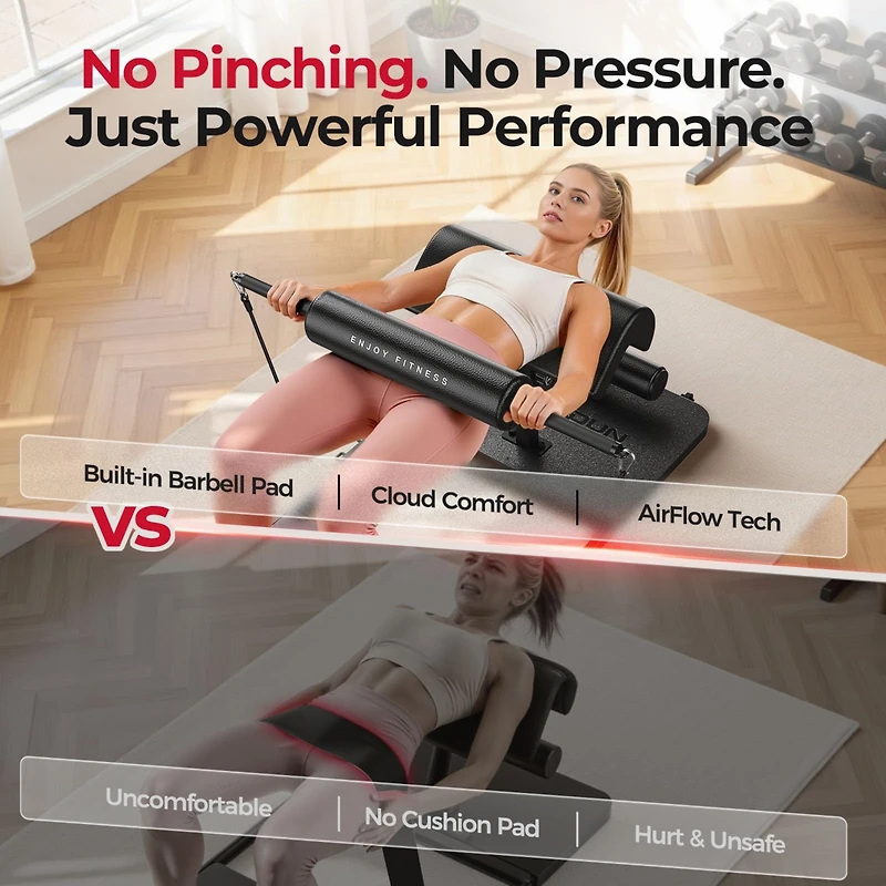 Fed Fitness 6-in-1 adjustable hip thrust machine with padded bar, resistance bands, and durable steel frame-ideal for glute, squat, and home workouts.