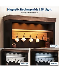 homfan 72 Inch Tall Farmhouse Coffee Bar Cabinet with Led Lights, Adjustable Shelves, Doors and Drawer, Multi-Room Storage Sideboard