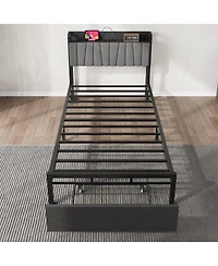 homfan Bed Frame with Storage Headboard, Platform Bed with Large Drawer and Charging Station