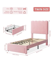 homfan Twin Upholstered Bed Frame with Headboard and Storage Drawer, Velvet Platform Wood Slats, No Box Spring Needed
