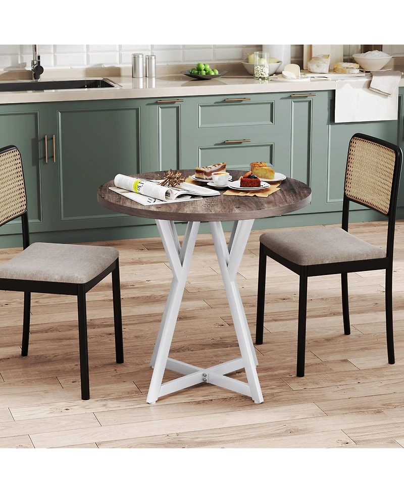 Gymax 31.5 Inch Round Dining Table for 2-4 Thick Wooden Tabletop Metal Pedestal Base